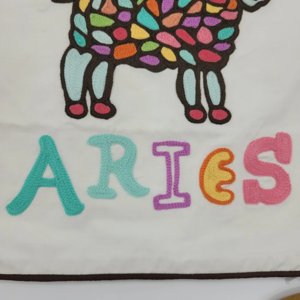 Pottery Barn PB Teen Aries Embroidered Pillow Cover 12x12 Astrology Ram NEW